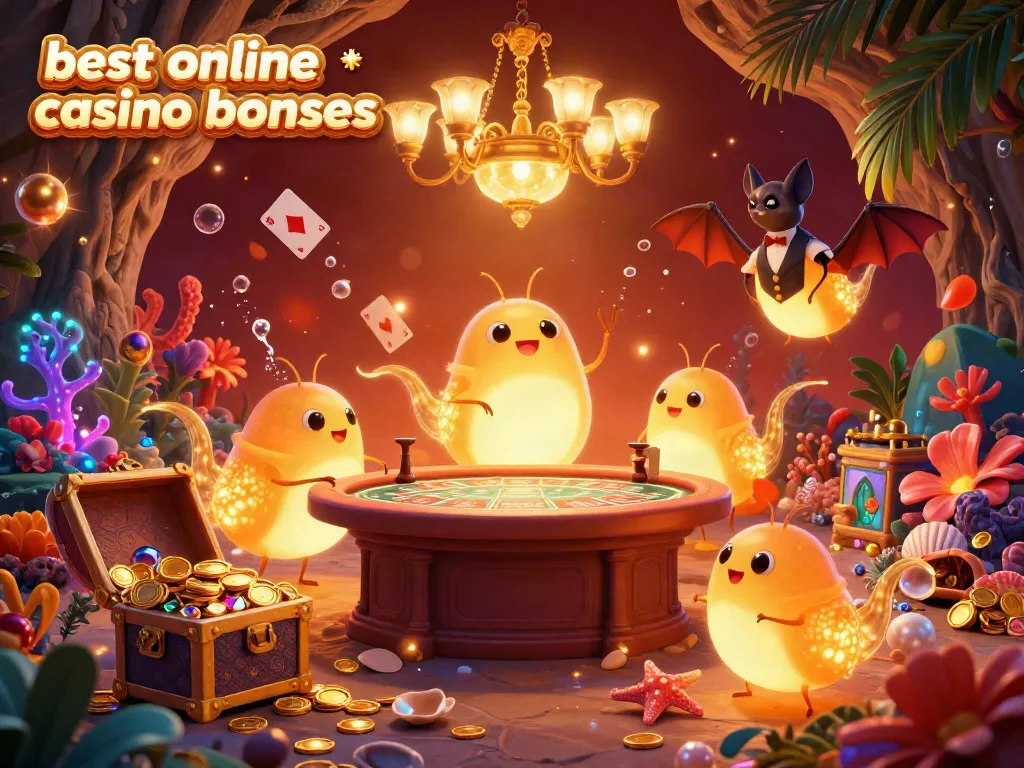 Experience the excitement of the best online casino bonuses with illuminated glowworms and a bat dealer in a vibrant cave casino.