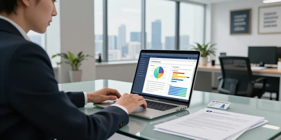 Document fraud detection analysis in a modern office environment with digital software displayed.