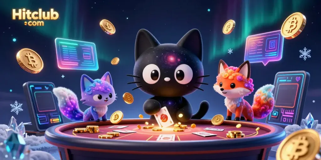 Experience the thrill of Hitclub com with a cosmic casino scene featuring a black hole cat and a colorful fox!