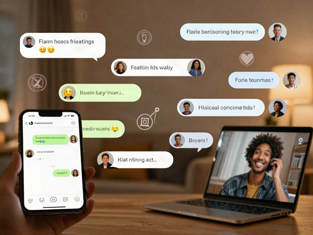Engaging free ai sex chat conversation between diverse users in a cozy virtual interface.